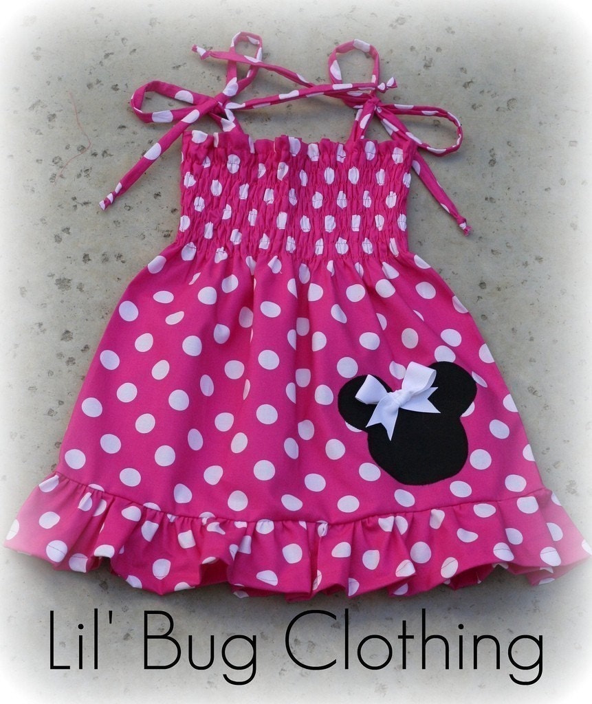 Custom Boutique Clothing Minnie Mouse Pink and White Polka Dot Smocked Dress