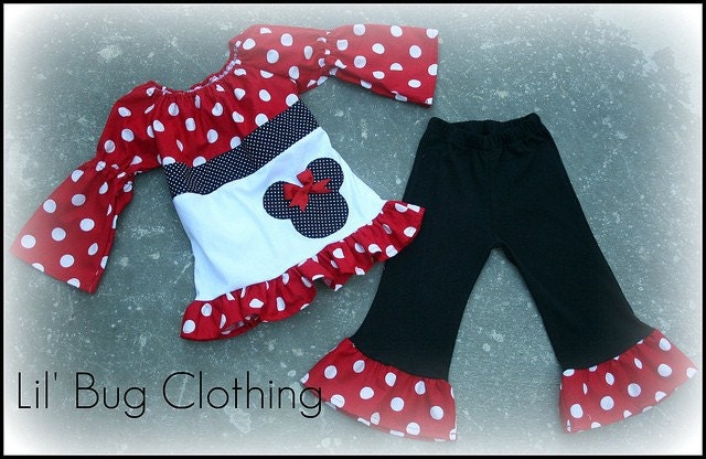 Minnie Mouse Red and Black Fall Peasant Top  and Leggings Girl