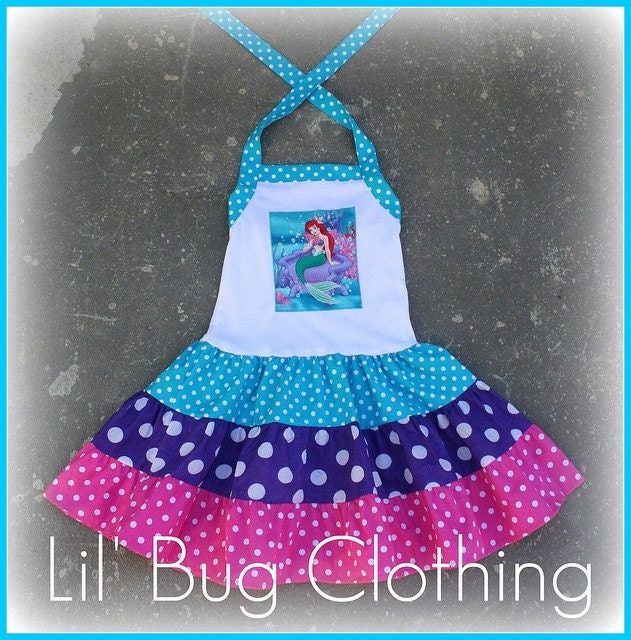 Custom Boutique Clothing Birthday  Disney Little Mermaid  Ariel Tiered Halter Dress Girls