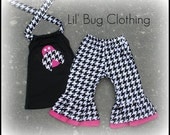 Custom Boutique Clothing  Lady Bug Houndstooth Hot PInk Capris and Halter Top Birthday