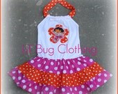 Dora the Explorer Birthday Tiered Pink Orange Dot  Halter Dress Girl 12 18 24 2t 3t 4t 5t 6 girl