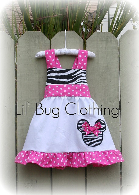 Custom Boutique Clothing Fall Minnie Mouse Zebra and Pink Polka Dots Jumper Dress