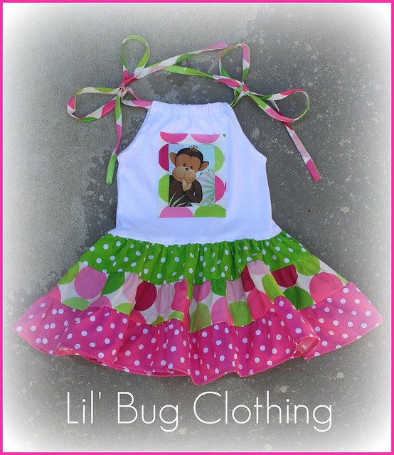 Custom Boutique Lil' Monkey Tiered Sorbet Dot  Dress Birthday Girl
