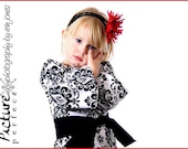 Christmas Holiday Custom Boutique Black White  Damask Peasant Dress  Girl
