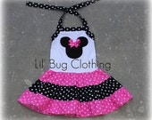 Custom Minnie Mouse Pink and Black  White Polka Dot  Tiered Halter Dress