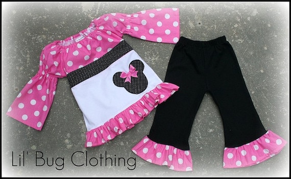 Minnie Mouse Pink and Black Fall Peasant Top and Leggings Girl