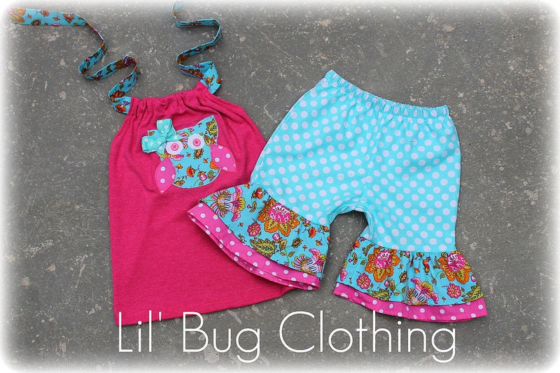 Custom Boutique Clothing Teal and Pink Paisly Owl Spring  Short and Halter Top