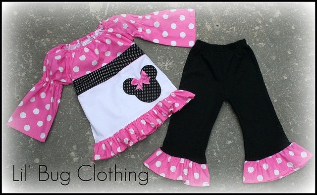 Minnie Mouse Pink and Black Fall Peasant Top and Leggings Girl