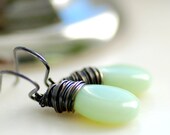 Mint Green Earrings, Pale Green Glass Earrings, Drop Earrings, Summer Jewelry, Pastel Jewelry, Oxidized Sterling Silver