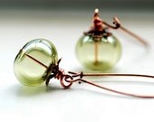 Sage Green Earrings, Glass Jewelry, Copper Earrings, Nature Jewelry, Woodland, Earrings, Summer Wedding - Water Sprite