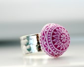 Hammered Ring, Purple Ring, Adjustable Ring, Scandinavian Design, Lucite Jewelry, Sterling Silver Plated