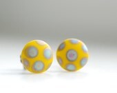 Stud Earrings, Yellow Earrings, Post Earrings, PolkaDot Jewelry, Funky Studs, Summer Earrings, Vintage Glass Earrings, Geometric Jewelry