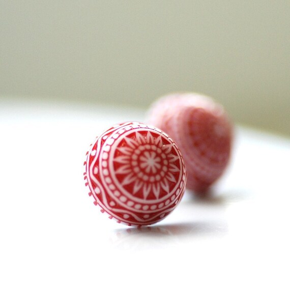 Stud Earrings, Red and White Earrings, Scandinavian Design, Fresh, Post Earrings, Lucite Jewelry, Simple Studs, Nordic