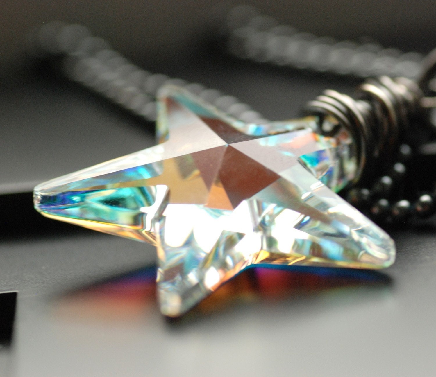 Crystal Star Necklace, Pendant Necklace, Swarovski Crystal Star Pendant and Oxidized Sterling Silver, Northern Lights - Make a Wish