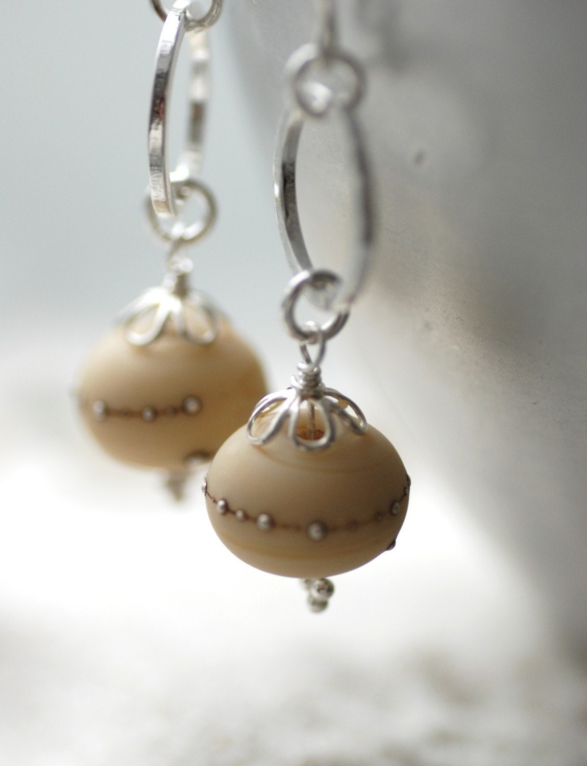Dark Ivory Earrings, Ecru Earrings, Etched Glass Earrings, Beach Wedding, Ivory Wedding, Romantic Earrings - Dunes