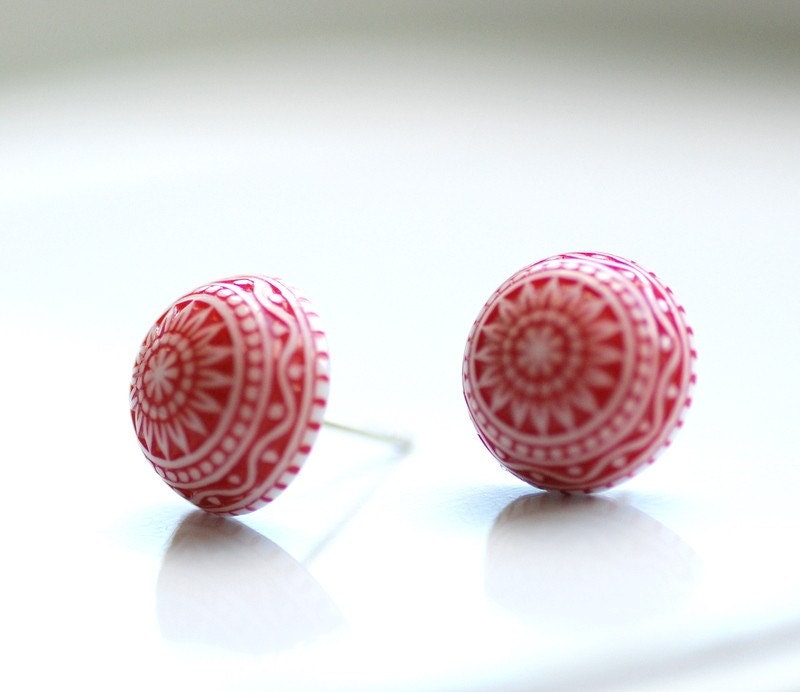 Stud Earrings, Red and White Earrings, Scandinavian Design, Fresh, Post Earrings, Lucite Jewelry, Simple Studs, Nordic