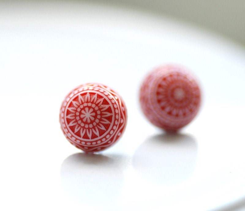 Stud Earrings, Red and White Earrings, Scandinavian Design, Fresh, Post Earrings, Lucite Jewelry, Simple Studs, Nordic