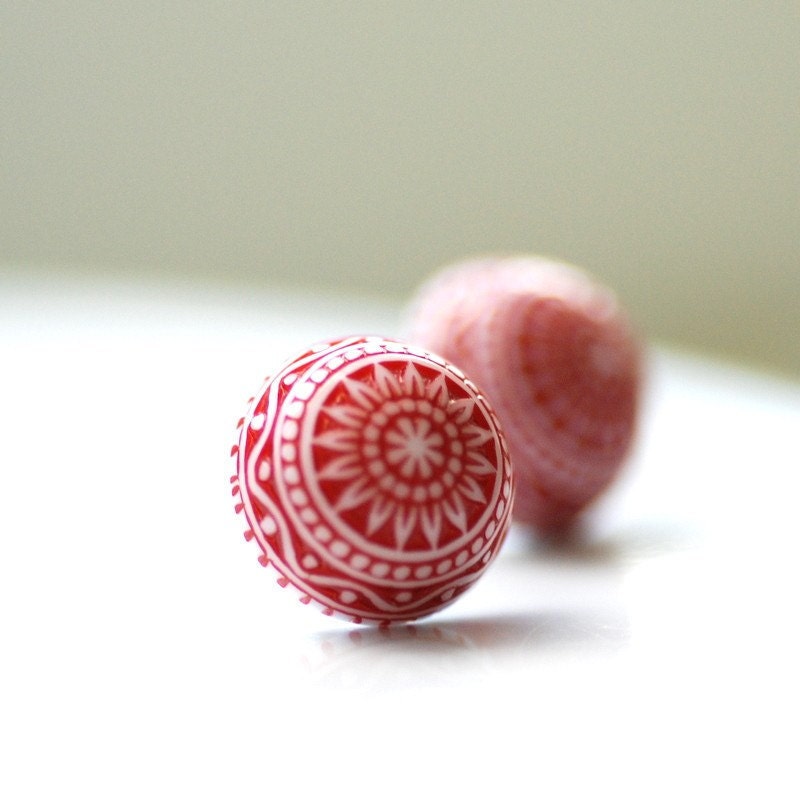 Stud Earrings, Red and White Earrings, Scandinavian Design, Fresh, Post Earrings, Lucite Jewelry, Simple Studs, Nordic