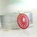 Scandinavian Necklace, Pendant Necklace, Red and White, Lucite Jewelry, Holiday Jewelry, Sterling Silver Chain