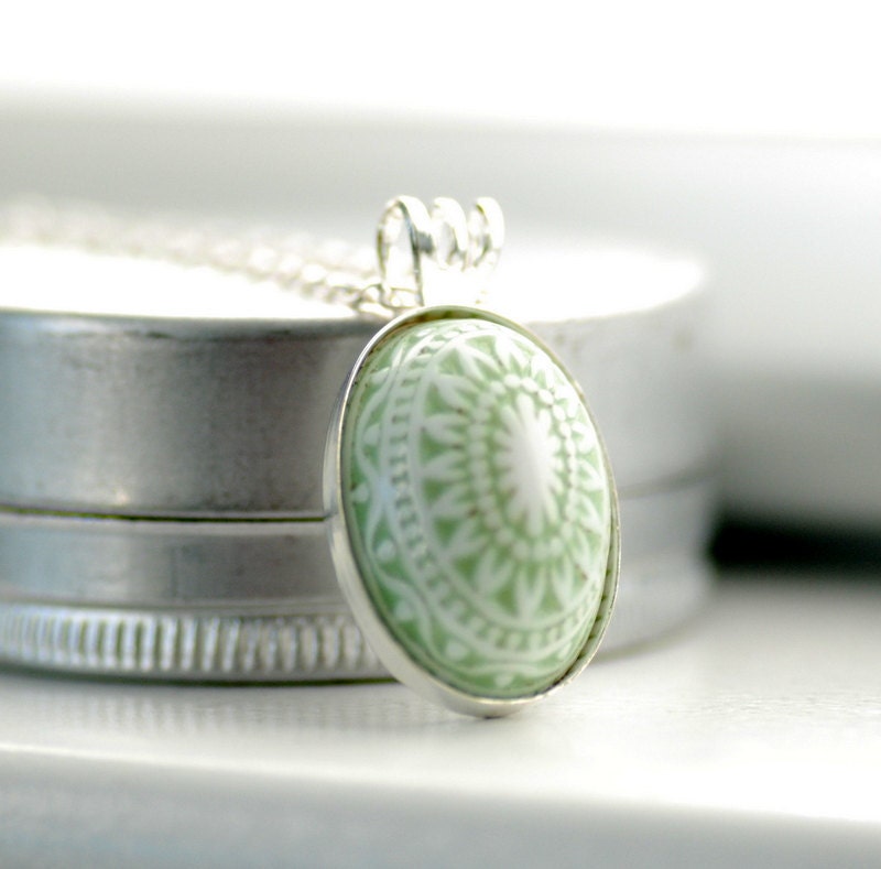 Scandinavian Necklace, Pendant Necklace, Pastel Jewelry, Sage Green and White, Lucite Jewelry, Nordic,