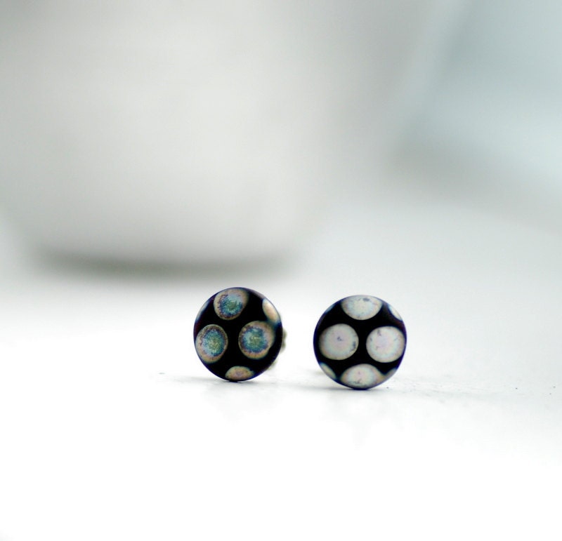 Polka Dot Jewelry, Black Studs, Stud Earrings, Small Post Earrings, Funky Studs, Geometric Jewelry