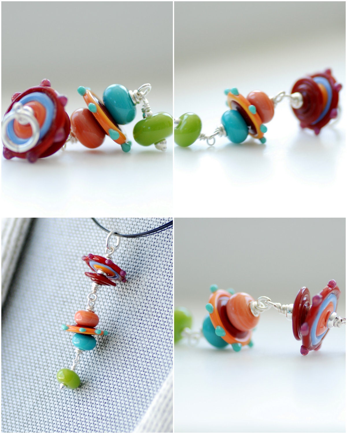 Glass Pendant, Funky Pendant, Lampwork Glass and Sterling Silver - BLOOMERS Sophie