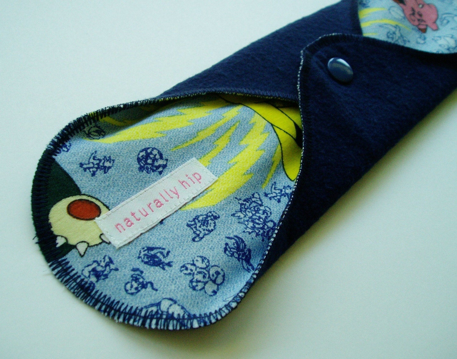 Flannel 10.5in Regular Cloth Menstrual Pad - Pokemon w\/ Navy Blue