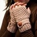 Knit fingerless gloves , mittens in beige with a strap