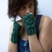 Green fingerless gloves , mittens with an owl pattern