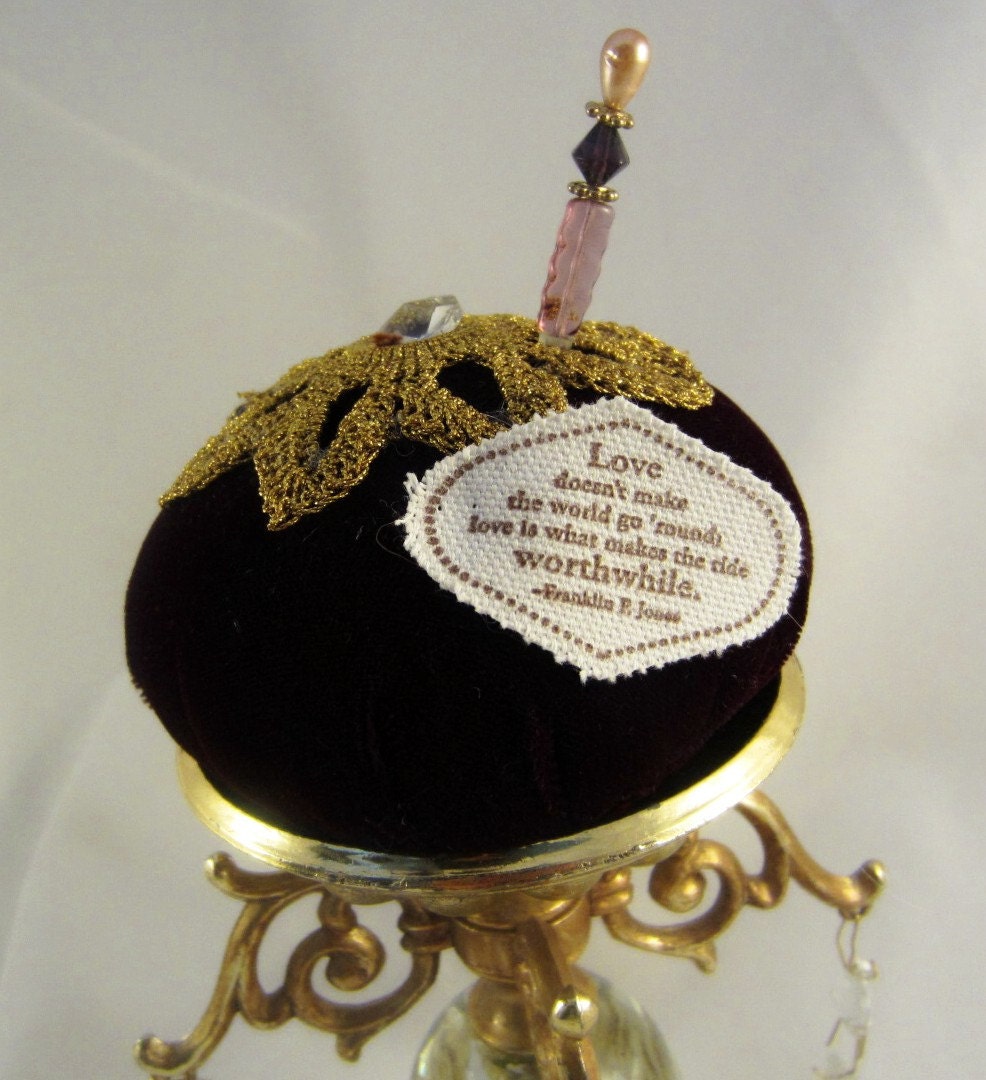 Large Purple Pincushion Pin Keeper Opulent and Elegant Vintage USA by Practical Elegance