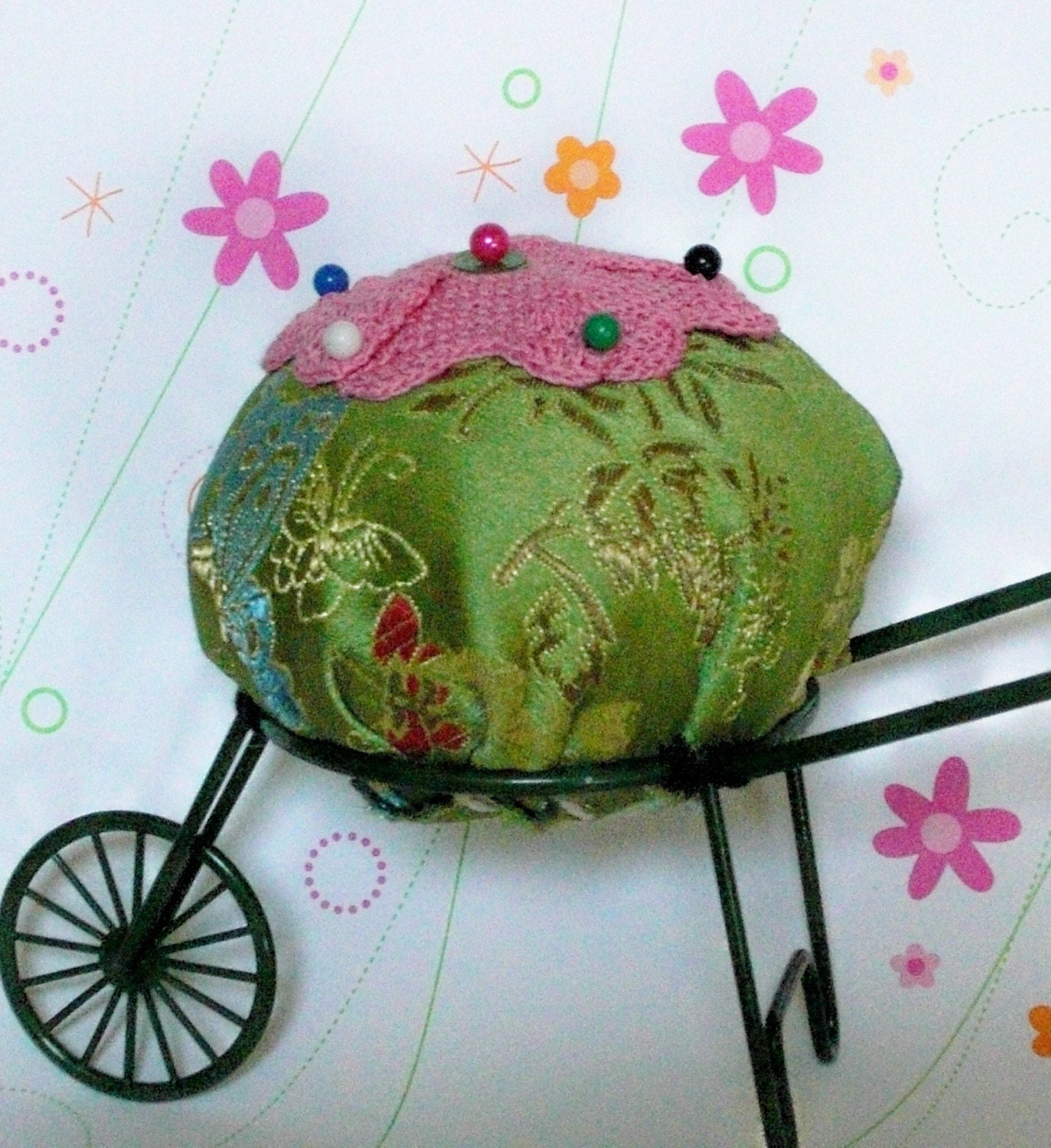 Pincushion Garden Cart of Flowers by Practical Elegance, Cottage Chic, Farmhouse Chic