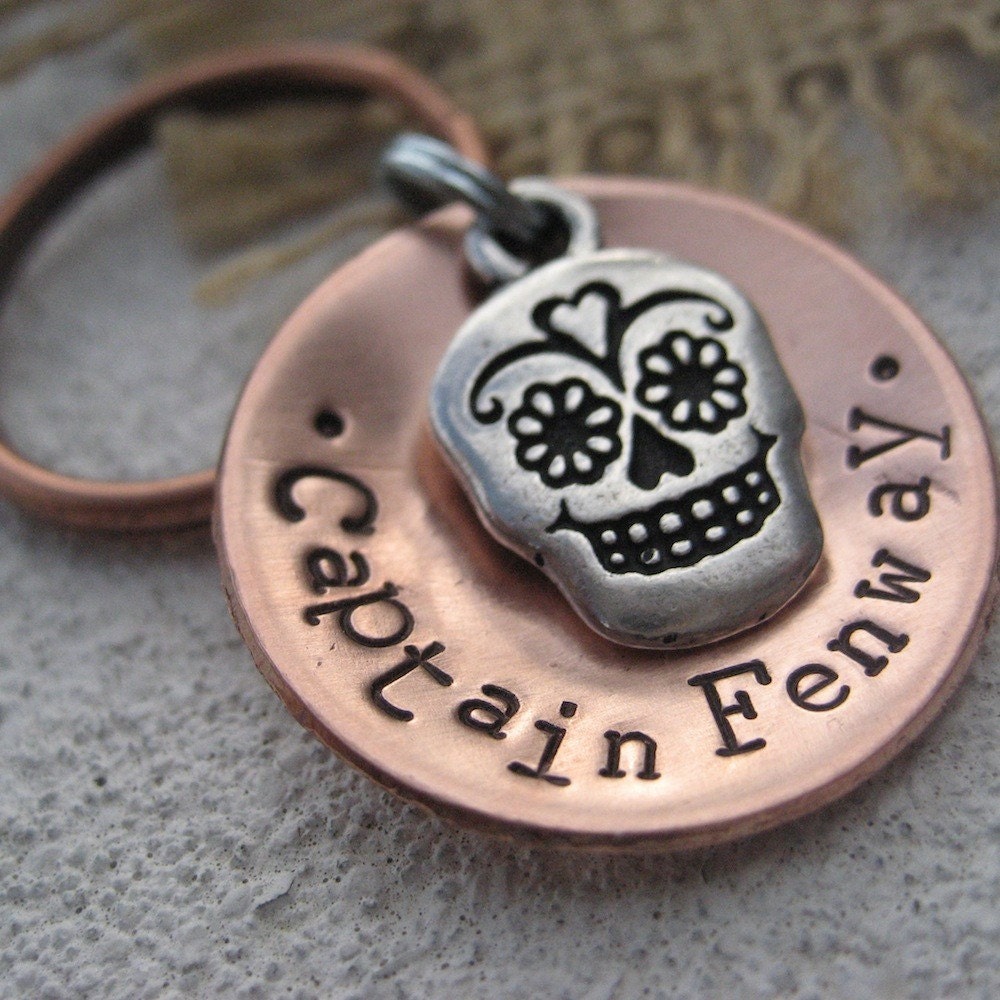 Sugar Skull - Copper Personalized Pet ID tag - two numbers