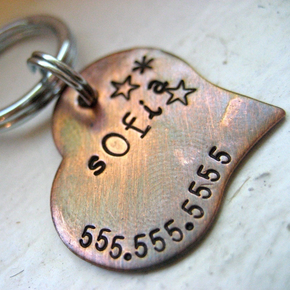 pet id tag - personalized copper heart