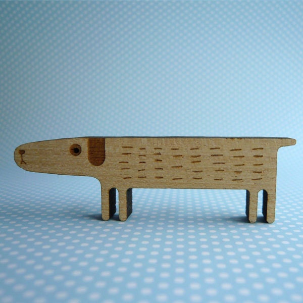 Wooden Dog Brooch