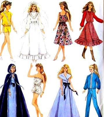 Vintage  80s Simplicity 8333 Barbie Wardrobe Hooded Cape Bride Romper Sewing Pattern UNCUT