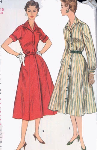Vintage 50s Simplicity 1244 ROCKABILLY Easy On Shirtwaist Dress Size 16 Bust 34 UNCUT