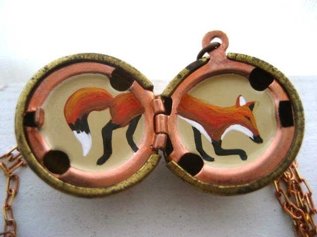 Sly Red Fox Hand Painted Locket
