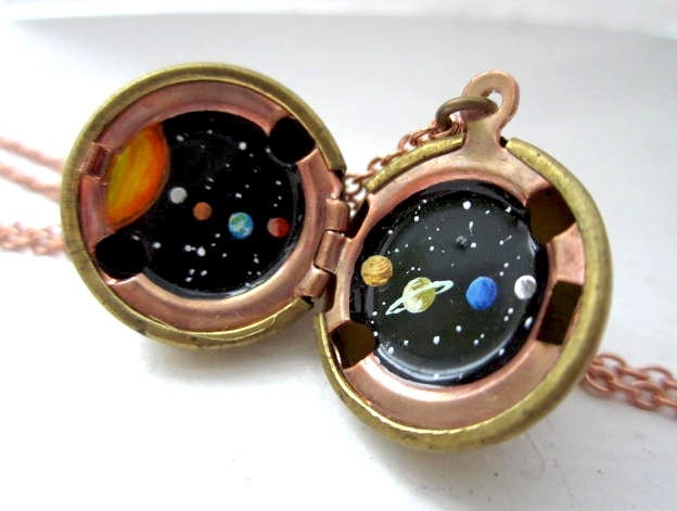Solar System Locket - Made to Order - Sun & Planets in Outerspace, Original Hand-painted Vintage Jewelry