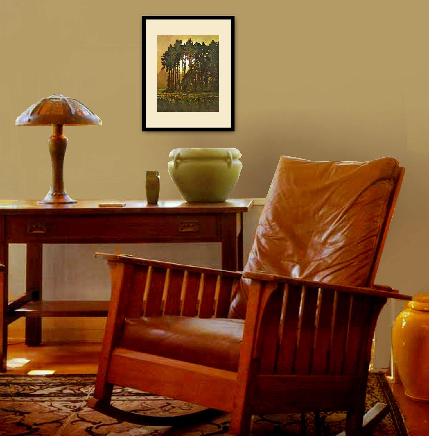 Mission Arts and Crafts CRAFTSMAN Pine Sunset - Giclee Art PRINT of Original Painting matted 11x14 by Jan Schmuckal