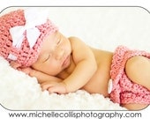Baby Photo Prop Hat & Diaper Cover Set -  Newborn 0 3 mths 3 6 mths Photography Props - Hand  Crochet - Pink or White