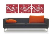 Scrolled Floral 3 Panel Grouping Highly Detailed  - Vinyl Wall Art
