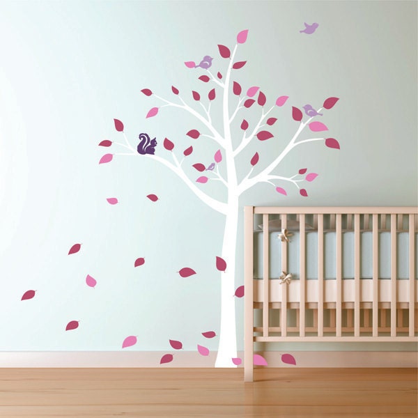 Nursery Wall Decals Nursery Baby Garden Tree and Squirrel Vinyl Wall Decal