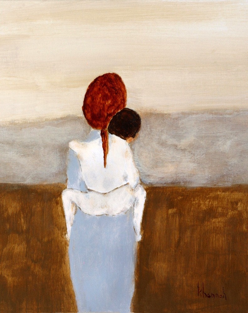 Family portrait. Boy's room decor. mother son. nursery wall art. "Sojourn"