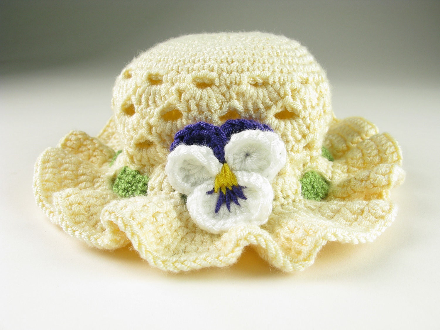 Crochet Baby Hat Pansy Easter Bonnet Toddler Digital Download PDF Crochet Pattern
