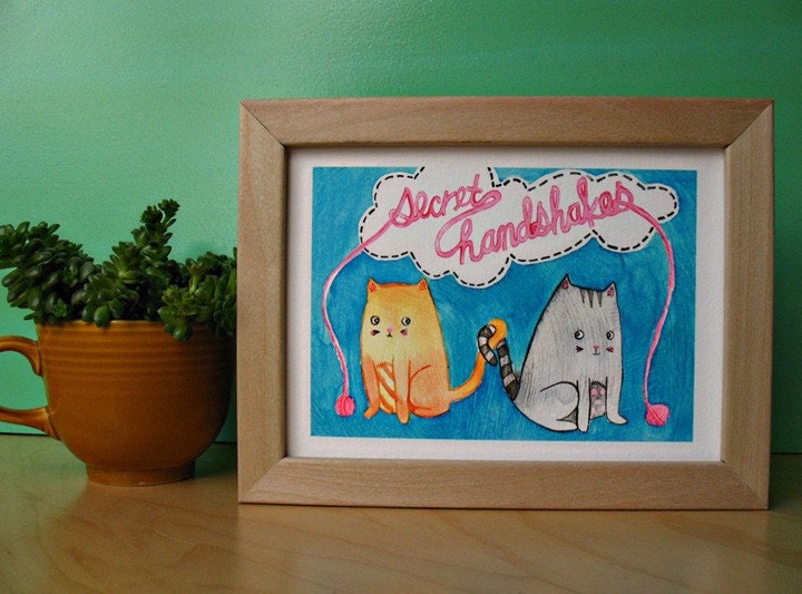 Kitty Cat Secret Handshakes 5x7 Fine Art Print