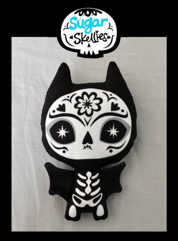 Sugar Skull Toy - Day of the Dead toy - Dia de los Muertos plush - Sugar Skull Bat