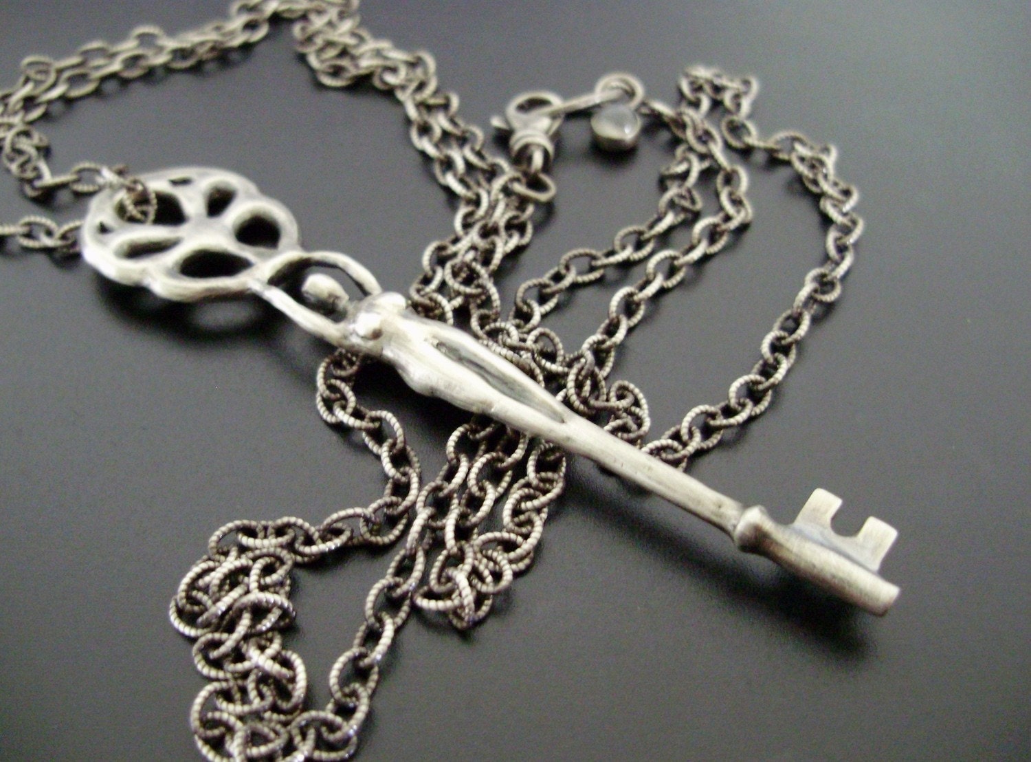 Goddess Skeleton Key Necklace - Handsculpted, Cast Original in Sterling Silver - Ready to Ship - SALE