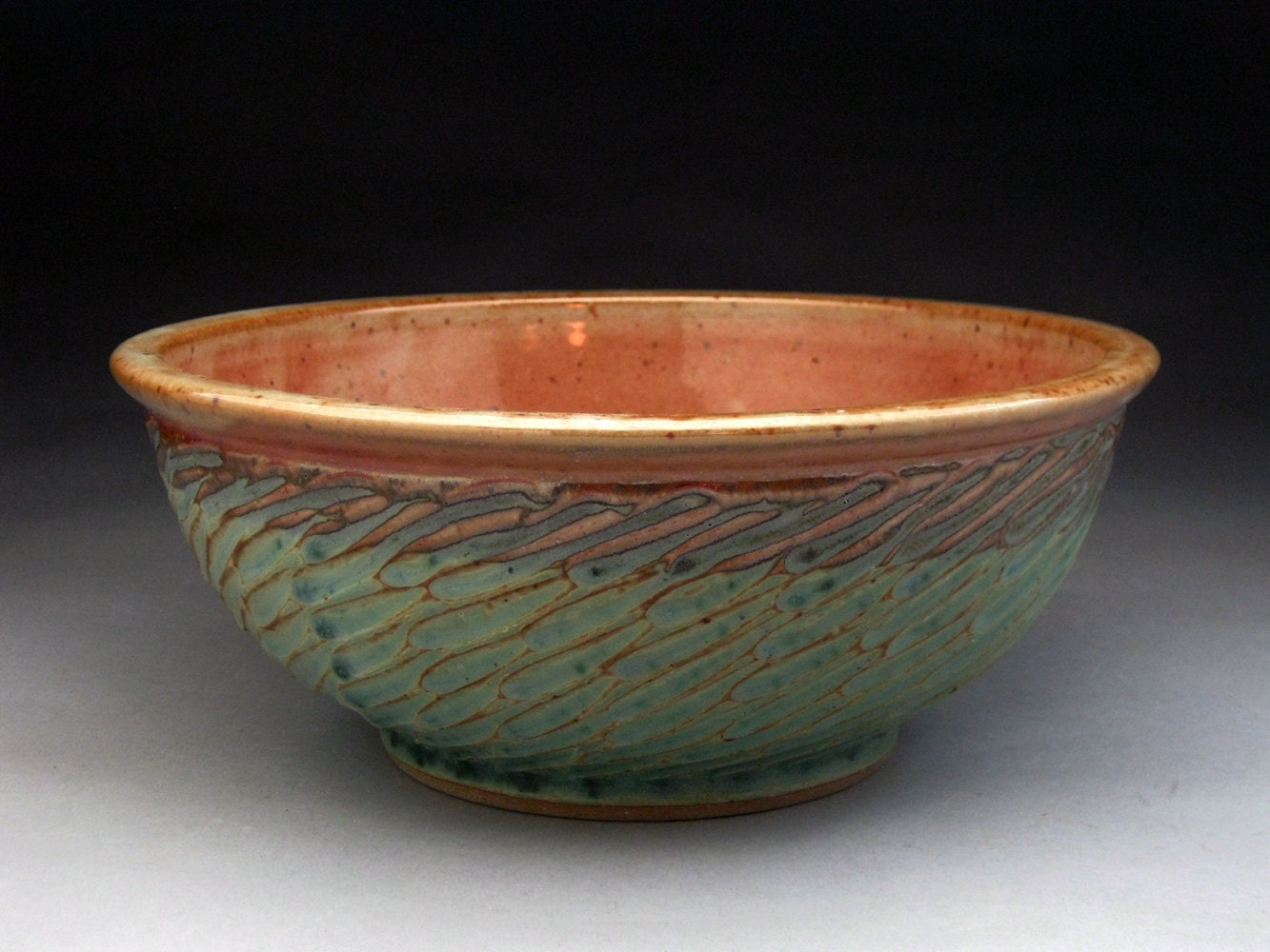 1.5 Quart Bowl- Green and Shino Glazed