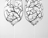 Winter Tree Branch Wine Glasses--Set of 4 Hand-Painted Wine Glasses