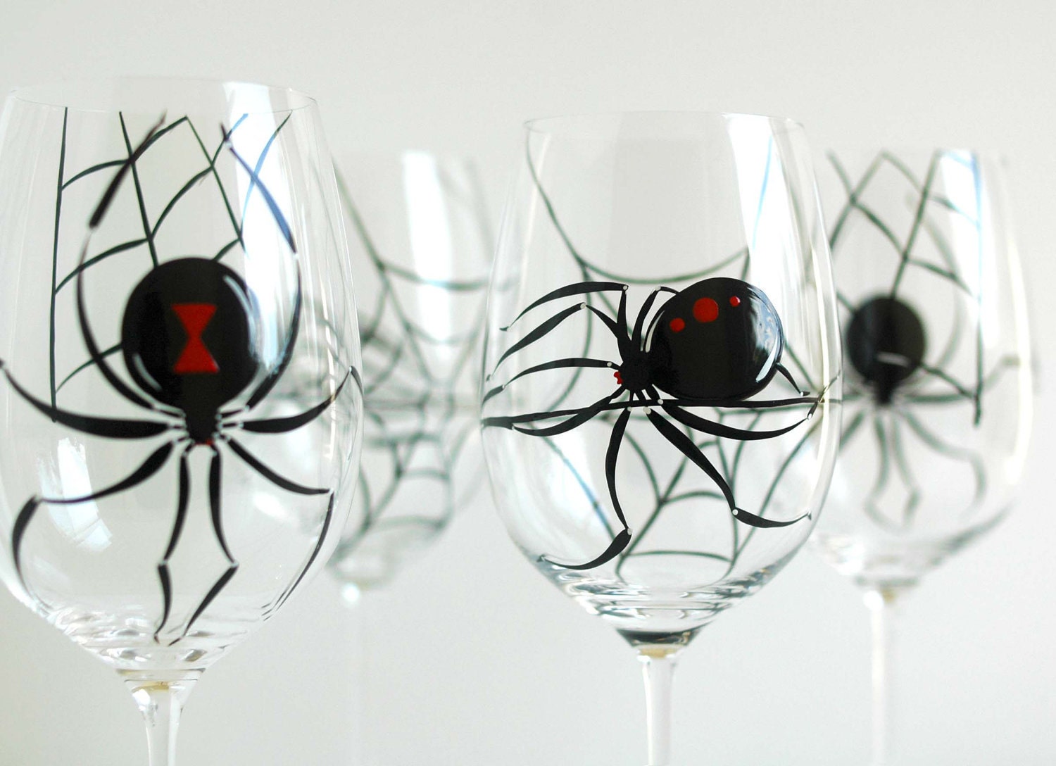 Black Widow Wine Glasses--Set of 4 Hand Painted Glasses